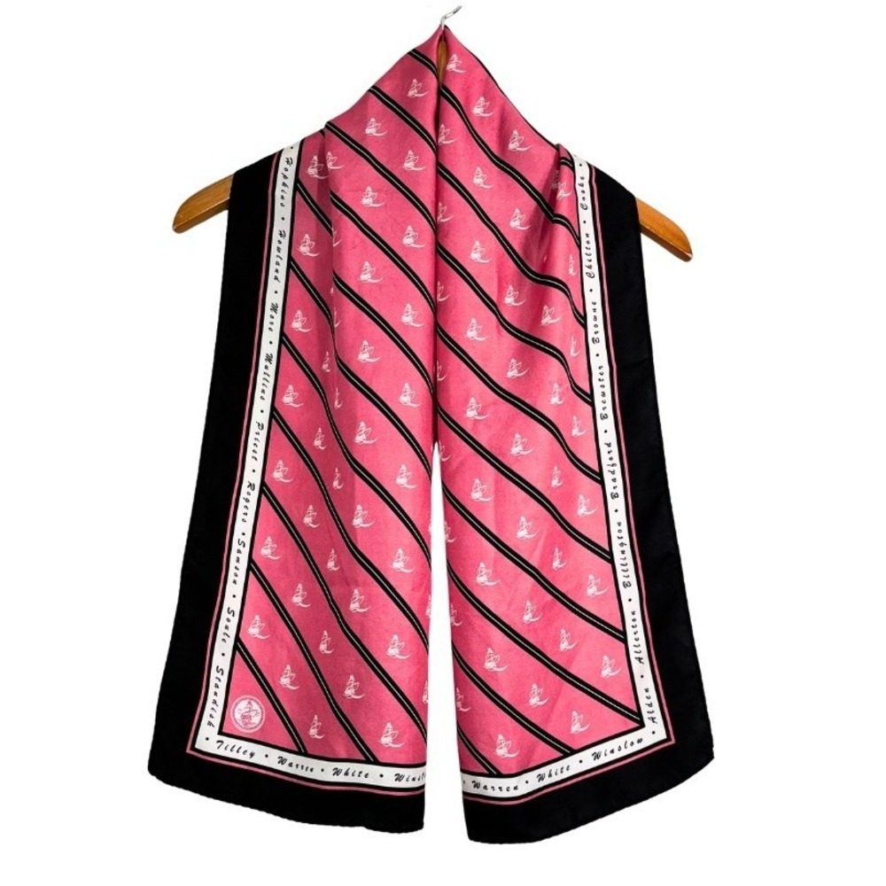 Mayflower Descendants Society 100% Silk Scarf Pink Black Oblong Wrap 53x12